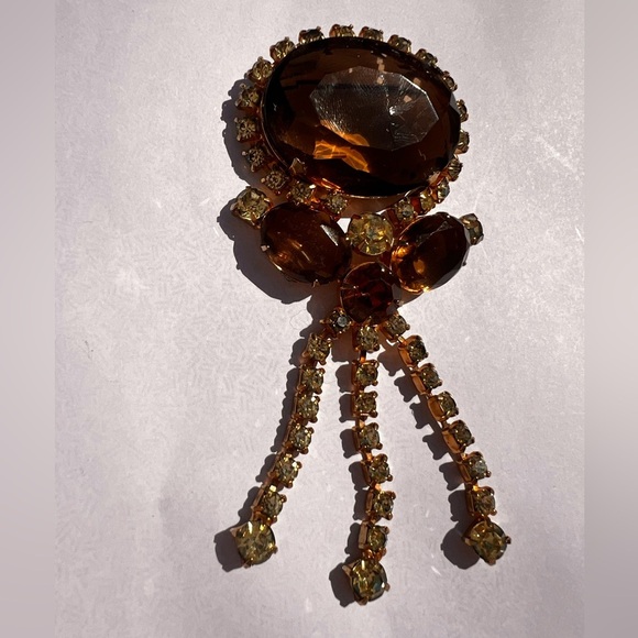 Juliana DeLizza & Elster D&E Topaz Rhinestone dangle Tassel Brooch Pendant - Picture 6 of 6